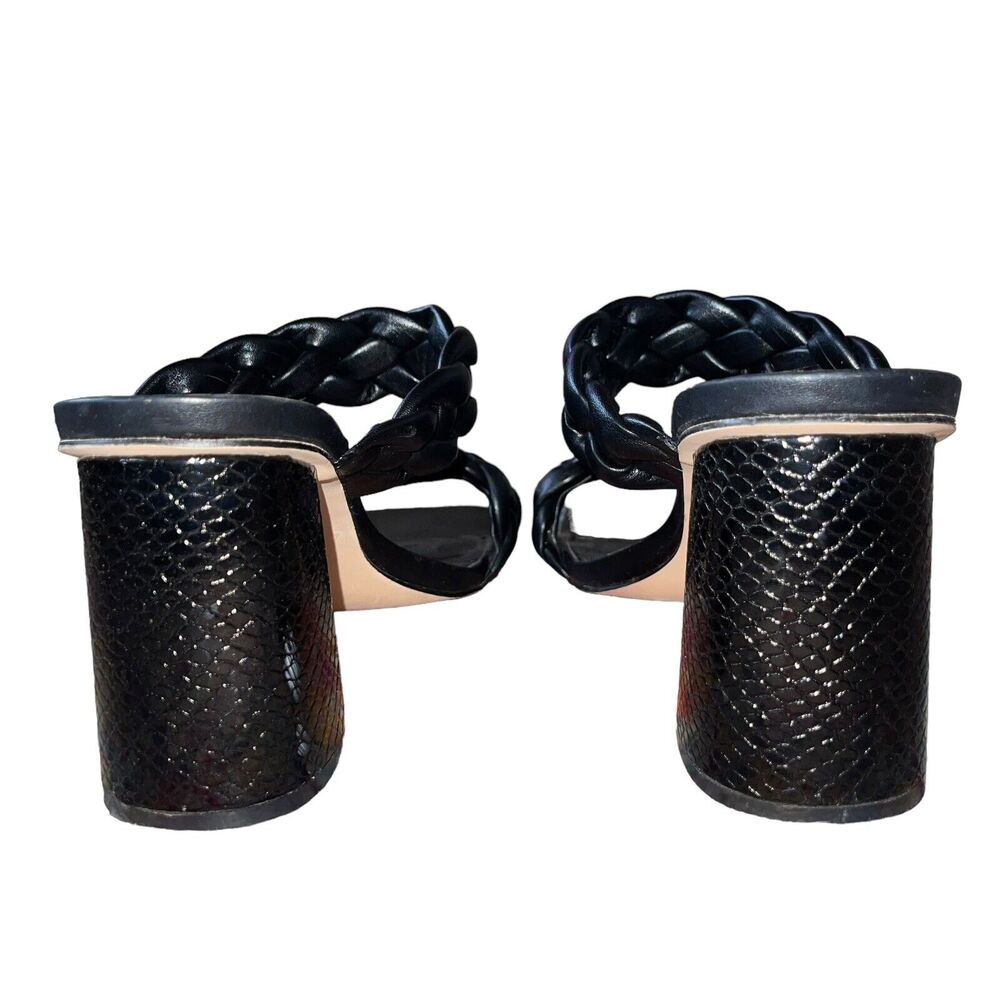 Black Faux Leather Sandals Braided Square Toe - Picture 6 of 9